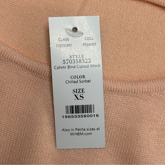 WHBM Cashmere Blend Cutout Crewneck Fitted Sweater Size XS Peach NEW - Picture 10 of 10